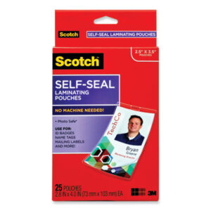 Scotch; Glossy; ID Badges; ID Tags; Laminating; Laminating Adhesive; Laminating Pouches; Protector; Self-Laminating Pouches; Self-Sealing; Type G; Sleeves; Overlays; Veneers; Finishes; Coatings