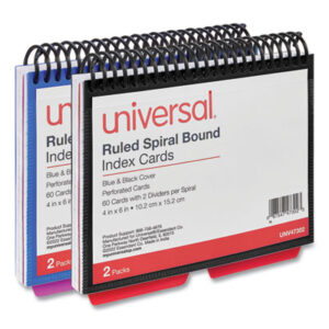 (UNV47302)UNV 47302 – Spiral Bound Index Cards, Ruled, 4 x 6, White, 120/Pack by UNIVERSAL OFFICE PRODUCTS (2/PK)