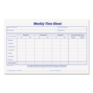 Form; Forms; Manual Record; Time; Time Card; Time Cards/Sheets; TOPS; Weekly Employee Time Sheet; Weekly Time Sheet; Paperwork; Records; Documents; Pre-Printed; Record-Keeping