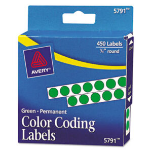 1/4" Diameter; 450 Labels per Pack; Color-Coding; Dot; Dots; Green; Label; Labels; Permanent; Round; Self-Adhesive; Identifications; Classifications; Stickers; Shipping; Receiving; Mailrooms; AVERY