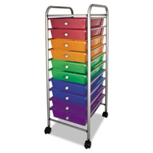 10-Drawer; ADVANTUS; Chrome Frame; Chrome Metal; Chrome/Smoke; Drawer; Metal; Mobile; Organizer; Portable; Portable Organizer; Storage Drawers; Ten-Drawer; Worksurfaces; Pedestals; Platforms; Dollies; Trolleys; Furniture