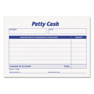 Accounting; Cash; Form; Forms; Money Receipts; Petty Cash Forms; Petty Cash Slips; Petty Cash/Check; Receipt; TOPS; Paperwork; Records; Documents; Pre-Printed; Record-Keeping