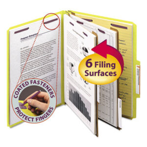 (SMD14034)SMD 14034 – Six-Section Pressboard Top Tab Classification Folders, Six SafeSHIELD Fasteners, 2 Dividers, Letter Size, Yellow, 10/Box by SMEAD MANUFACTURING CO. (10/BX)