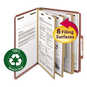 (SMD14099)SMD 14099 – Recycled Pressboard Classification Folders, 3" Expansion, 3 Dividers, 8 Fasteners, Letter Size, Red Exterior, 10/Box by SMEAD MANUFACTURING CO. (10/BX)