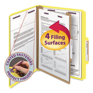 (SMD13734)SMD 13734 – Four-Section Pressboard Top Tab Classification Folders, Four SafeSHIELD Fasteners, 1 Divider, Letter Size, Yellow, 10/Box by SMEAD MANUFACTURING CO. (10/BX)