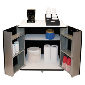 Beverage; Beverage Carts & Stands; Beverage Server; Black Metal Finish; Black/White; Cabinet; Cabinets & Carts; Cafeteria; Cart; Coffee; Food & Beverage Supplies; Kitchen Supplies; Meeting Room; Refreshment; Refreshment Centers; Refreshment Stand; Service; Stand; Station; Stations; VERTIFLEX; White Top; Worksurfaces; Pedestals; Platforms; Dollies; Trolleys; Furniture