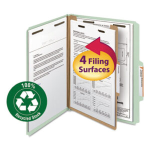 (SMD13723)SMD 13723 – Recycled Pressboard Classification Folders, 2" Expansion, 1 Divider, 4 Fasteners, Letter Size, Gray-Green, 10/Box by SMEAD MANUFACTURING CO. (10/BX)