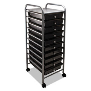 10-Drawer; ADVANTUS; Chrome Frame; Chrome Metal; Chrome/Smoke; Drawer; Metal; Mobile; Organizer; Portable; Portable Organizer; Storage Drawers; Ten-Drawer; Worksurfaces; Pedestals; Platforms; Dollies; Trolleys; Furniture