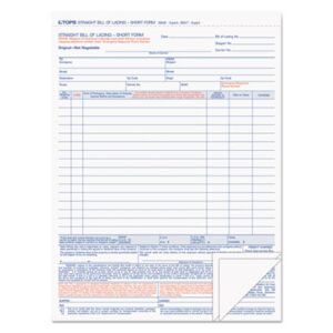 Bills Of Lading; Delivery; Expanded Form; Form; Forms; Receiving; Shipping; Shipping & Delivery; Shipping & Receiving; Snap-Off; TOPS; Traffic; Paperwork; Records; Documents; Pre-Printed; Record-Keeping