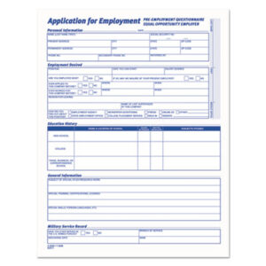 Application Form; Comprehensive Employee Application Forms; Employee; Employee Application; Employment Application; Form; Forms; Human Resources; Job Application; Job Application Form; Personnel; Personnel Forms; Personnel Forms/Folders; Record; Records; TOPS; Paperwork; Documents; Pre-Printed; Record-Keeping