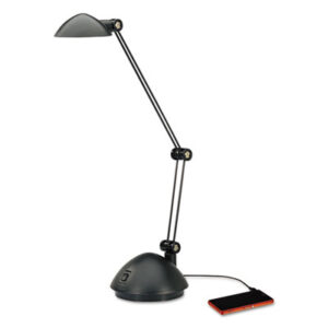 (ALELED912B)ALE LED912B – Twin-Arm Task LED Lamp with USB Port, 11.88w x 5.13d x 18.5h, Black by ALERA (1/EA)
