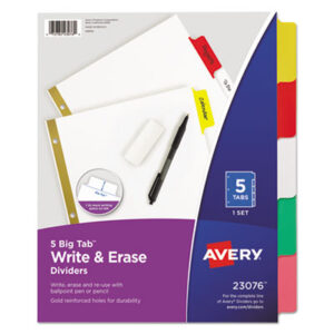 AVERY; Dividers; Index Dividers; Recycled; Recycled Products; Ring Binder Dividers; Ring Binder Indexes; Subject Dividers; Tab Dividers; Write-On Index Dividers; 5 Tab; Five Tab; index dividers; 5 tab; five tab; Recordkeeping; Filing; Systems; Cataloging; Classification