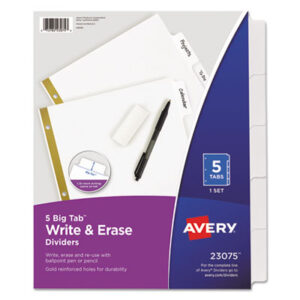 AVERY; Dividers; Index Dividers; Recycled; Recycled Products; Ring Binder Dividers; Ring Binder Indexes; Subject Dividers; Tab Dividers; Write-On Index Dividers; 5 Tab; Five Tab; index dividers; 5 tab; five tab; Recordkeeping; Filing; Systems; Cataloging; Classification