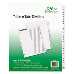 A-Z Table Titles; AVERY; Dividers; Office Essentials; Table &apos;n Tabs; preprinted; 26 Tab; A-Z Tab Title; Index Dividers; Recordkeeping; Filing; Systems; Cataloging; Classification