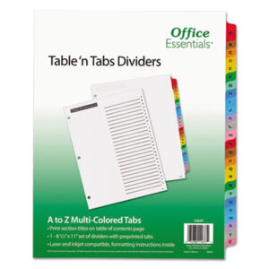 A-Z Table Titles; AVERY; Dividers; Office Essentials; Table &apos;n Tabs; Preprinted; 26 Tab; A-Z Tab Title; Index Dividers; Recordkeeping; Filing; Systems; Cataloging; Classification