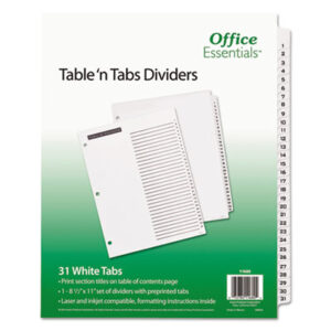 1-31 Table Titles; AVERY; Dividers; Office Essentials; Table &apos;n Tabs; index dividers; preprinted; 31 tab; 1-31 tab title; Avery; Recordkeeping; Filing; Systems; Cataloging; Classification