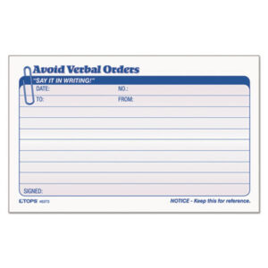 Avoid Verbal Orders; Avoid Verbal Orders Book; Avoid Verbal Orders Form; Book; Form; Forms; Manifold Book; Message; Order Book; TOPS; Paperwork; Records; Documents; Pre-Printed; Record-Keeping