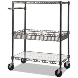 (ALESW543018BA)ALE SW543018BA – Three-Tier Wire Cart with Basket, Metal, 2 Shelves, 1 Bin, 500 lb Capacity, 34" x 18" x 40", Black Anthracite by ALERA (1/EA)