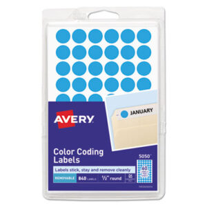 (AVE05050)AVE 05050 – Handwrite Only Self-Adhesive Removable Round Color-Coding Labels, 0.5" dia, Light Blue, 60/Sheet, 14 Sheets/Pack, (5050) by AVERY PRODUCTS CORPORATION (840/PK)