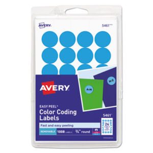 1008 Labels per Pack; 3/4" Diameter; Color-Coding; Dot; Dots; Label; Labels; Light Blue; Printer Labels; Removable; Removable Labels; Round; Self-Adhesive; Signal Dot; Identifications; Classifications; Stickers; Shipping; Receiving; Mailrooms; AVERY