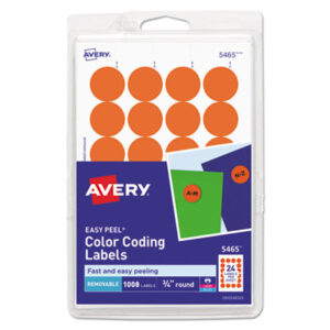 1008 Labels per Pack; 3/4" Diameter; Color-Coding; Dot; Dots; Label; Labels; Orange; Printer Labels; Removable; Removable Labels; Round; Self-Adhesive; Signal Dot; Identifications; Classifications; Stickers; Shipping; Receiving; Mailrooms; AVERY