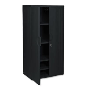 Black; Cabinet; Four Shelves; Officeworks; Resin; Storage Cabinet; Supply Cabinet; Compartments; Closets; Repositories; Depositories; Receptacles; Cubbies; Iceberg