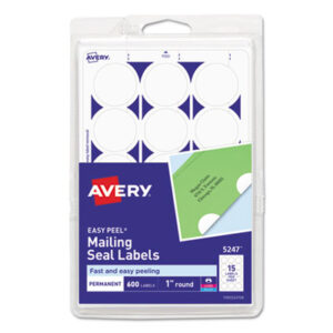 (AVE05247)AVE 05247 – Printable Mailing Seals, 1" dia, White, 15/Sheet, 40 Sheets/Pack, (5247) by AVERY PRODUCTS CORPORATION (600/PK)
