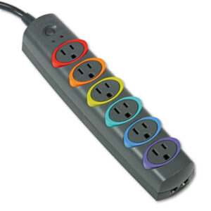 6-Outlet; Color-Coded; Electric/Electrical; KENSINGTON; Noise Filter; Power Line; Power Protection; Power Surge; SmartSockets; Standard Strip; Surge & Noise Suppressor; Surge Protector; Surge Suppressor; Suppressors; Power; Voltage; Spikes; Current; AC; Electricity; Overloads; Circuits; Electronics; Technology