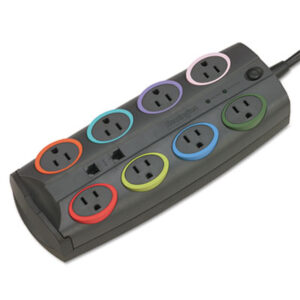 8-Outlet; Adapter; Color-Coded; Electric/Electrical; KENSINGTON; Noise Filtration; SmartSockets; Surge & Noise Filtration; Surge Protector; Surge Suppressor; Suppressors; Power; Voltage; Spikes; Current; AC; Electricity; Overloads; Circuits; Electronics; Technology