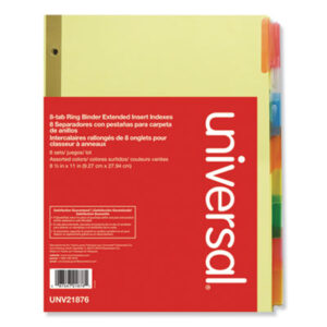 (UNV21876)UNV 21876 – Deluxe Extended Insertable Tab Indexes, 8-Tab, 11 x 8.5, Buff, Assorted Tabs, 6 Sets by UNIVERSAL OFFICE PRODUCTS (6/PK)