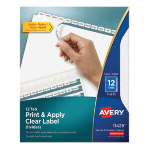 12 Tab Style; 3-Hole Punched; 3-Hole Punched Dividers; AVERY; Binder Index; Divider; Index Maker; Index Tabbed; Indexes; Ink Jet; Laser Printer; Printer/Copier; Ring Binder Indexes; Subject Divider; Tab; Tab Divider; Tabs; White Dividers; White Tab; Index Dividers; 12 tab; index dividers; preprinted tabs; Recordkeeping; Filing; Systems; Cataloging; Classification