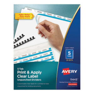 AVERY; Index Maker Clear Label Dividers with White Tabs; Label Dividers; Label Dividers with Tabs; index dividers; 5 tab; five tab; Recordkeeping; Filing; Systems; Cataloging; Classification