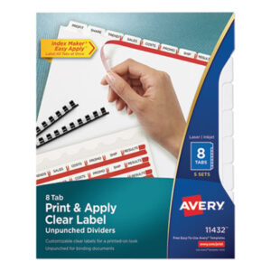 AVERY; Index Maker Clear Label Dividers with White Tabs; Label Dividers; Label Dividers with Tabs; 8 tab; index dividers; Recordkeeping; Filing; Systems; Cataloging; Classification