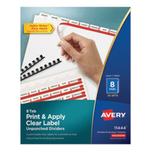 AVERY; Index Maker Clear Label Dividers with White Tabs; Label Dividers; Label Dividers with Tabs; 8 tab; index dividers; Recordkeeping; Filing; Systems; Cataloging; Classification