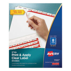 AVERY; Index Maker Clear Label Dividers with White Tabs; Label Dividers; Label Dividers with Tabs; index dividers; 8 tab; three tab; Recordkeeping; Filing; Systems; Cataloging; Classification