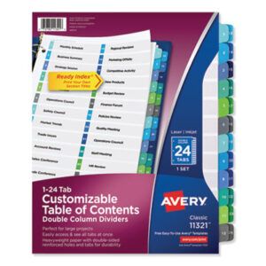 Alphabetical; Binder Index; Divider; Index Binder; Subject Divider; Tab Divider; Tab Titles A-Z; Table of Contents; Tabs; Title Inserts; index dividers; 24 tab preprinted; 1-24 tab title; Recordkeeping; Filing; Systems; Cataloging; Classification; AVERY