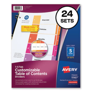 1-5 Tab Titles; Binder Index; Divider; Dividers; Index Dividers; Indexes; Inkjet Printer; Inkjet/Laser; Laser Printer; Multicolor; Numerical; Printer; Ready Index; Ring Binder; Subject Divider; Tab; Tab Divider; Table of Contents; Tabs; 5 Tab; Preprinted; Recordkeeping; Filing; Systems; Cataloging; Classification