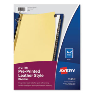 25 Tabs per Set; A-Z Tab Titles; AVERY; Black Leather Tab Dividers; Divider; Index Dividers; preprinted tabs; Ring Binder Divider; Subject Divider; Tab Divider; Tabs; Index Dividers; preprinted tabs; 25 tabs; Recordkeeping; Filing; Systems; Cataloging; Classification