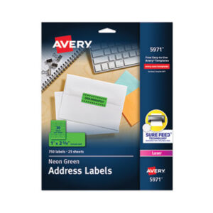 1 x 2-5/8; All-Purpose; Label; Labels; Laser; Laser Printer; Permanent; Self-Adhesive; Fluorescent Green; Identifications; Classifications; Stickers; Shipping; Receiving; Mailrooms; AVERY