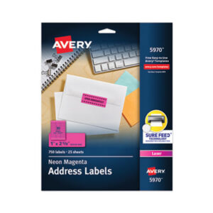 1 x 2-5/8; All-Purpose; Label; Labels; Laser Printer; Permanent; Self-Adhesive; Fluorescent Magenta; Fluorescent Laser Labels; Identifications; Classifications; Stickers; Shipping; Receiving; Mailrooms; AVERY