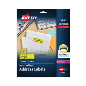 1 x 2-5/8; All-Purpose; Label; Labels; Laser; Laser Printer; Permanent; Self-Adhesvie; Fluorescent Yellow; Identifications; Classifications; Stickers; Shipping; Receiving; Mailrooms; AVERY