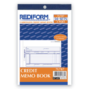 3-Part; 50 Sets per Book; Accounting; Accounting Form; Book; Carbonless Triplicate Sets; Credit Memo Book; Credit/Debit; Form; Forms; REDIFORM; Triplicate; Paperwork; Records; Documents; Pre-Printed; Record-Keeping