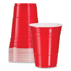 Drinking Cups; Drinking Glasses; Party Cups; Plastic Cups; Plastic Glasses; Red; SOLO; Hospitality; Cafeterias; Restaurants; Cafes; Beverages; Stations; Glass; SLOP16RLRPK; SLOPS16RBG; SLOPS16RLRBG