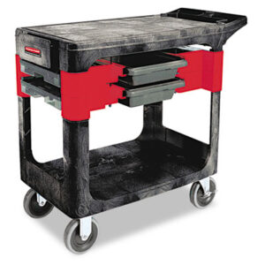 Cart; Carts; Gray; Janitorial; Janitorial Supplies; Lightweight; Polypropylene; RUBBERMAID; Service/Utility; Shelf; Trade; Trades; Utility Cart; Worksurfaces; Pedestals; Platforms; Dollies; Trolleys; Furniture; RUB618000