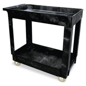 Black; Cart; Carts; Janitorial; Janitorial Supplies; RUBBERMAID; Service/Utility; Shelf; Utility Cart; Worksurfaces; Pedestals; Platforms; Dollies; Trolleys; Furniture