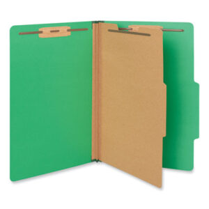 4-Section; Classification; Classification Folders; Divider; Emerald Green; Fastener; File Folders; Folder; Legal Size; Partitioned; Pressboard; Prong Fastener; Recycled Product; Recycled Products; Sectional; Top Tab; UNIVERSAL; Files; Pockets; Sheaths; Organization; Classify