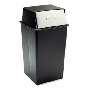 36-Gallon Receptacle; Black/Chrome Receptacle; Container; Push Top Receptacle; Receptacle; Refuse Containers; SAFCO; Steel Containers; Trash Cans; Waste; Waste Containers; Dumpster; Kitchen Bin; Litter; Dustbin; Junk; Trash; Garbage