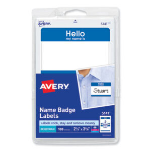 (AVE5141)AVE 5141 – Printable Adhesive Name Badges, 3.38 x 2.33, Blue "Hello", 100/Pack by AVERY PRODUCTS CORPORATION (100/PK)