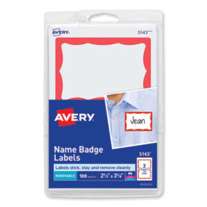 Badges; Convention Badge; Identification; Identification Tag; Name; Name Badges; Name Tag; Red Border; Self-Adhesive; Self-Stick; Stick-On; Visitor Badges; Identifications; Classifications; Stickers; Shipping; Receiving; Mailrooms; AVERY