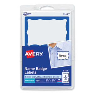 (AVE5144)AVE 5144 – Printable Adhesive Name Badges, 3.38 x 2.33, Blue Border, 100/Pack by AVERY PRODUCTS CORPORATION (100/PK)